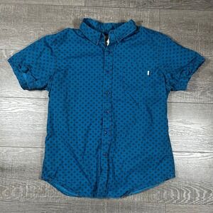 OBEY Propaganda Mens Short Sleeve Button Down Shirt Blue‎ Diamond Print Size L